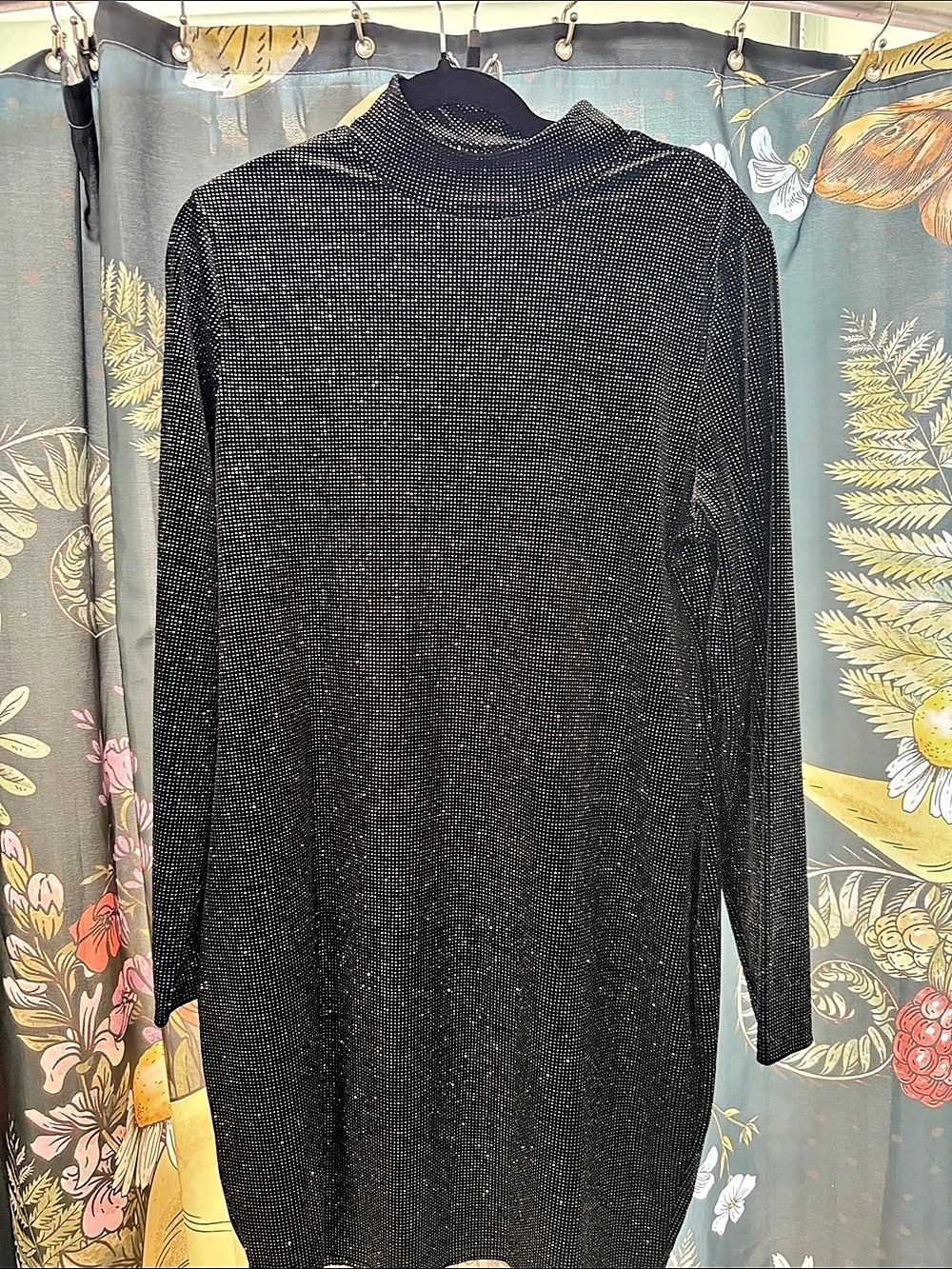 EXPRESS Black Glitter Mock Neck Long Sleeve Mini Dress XL